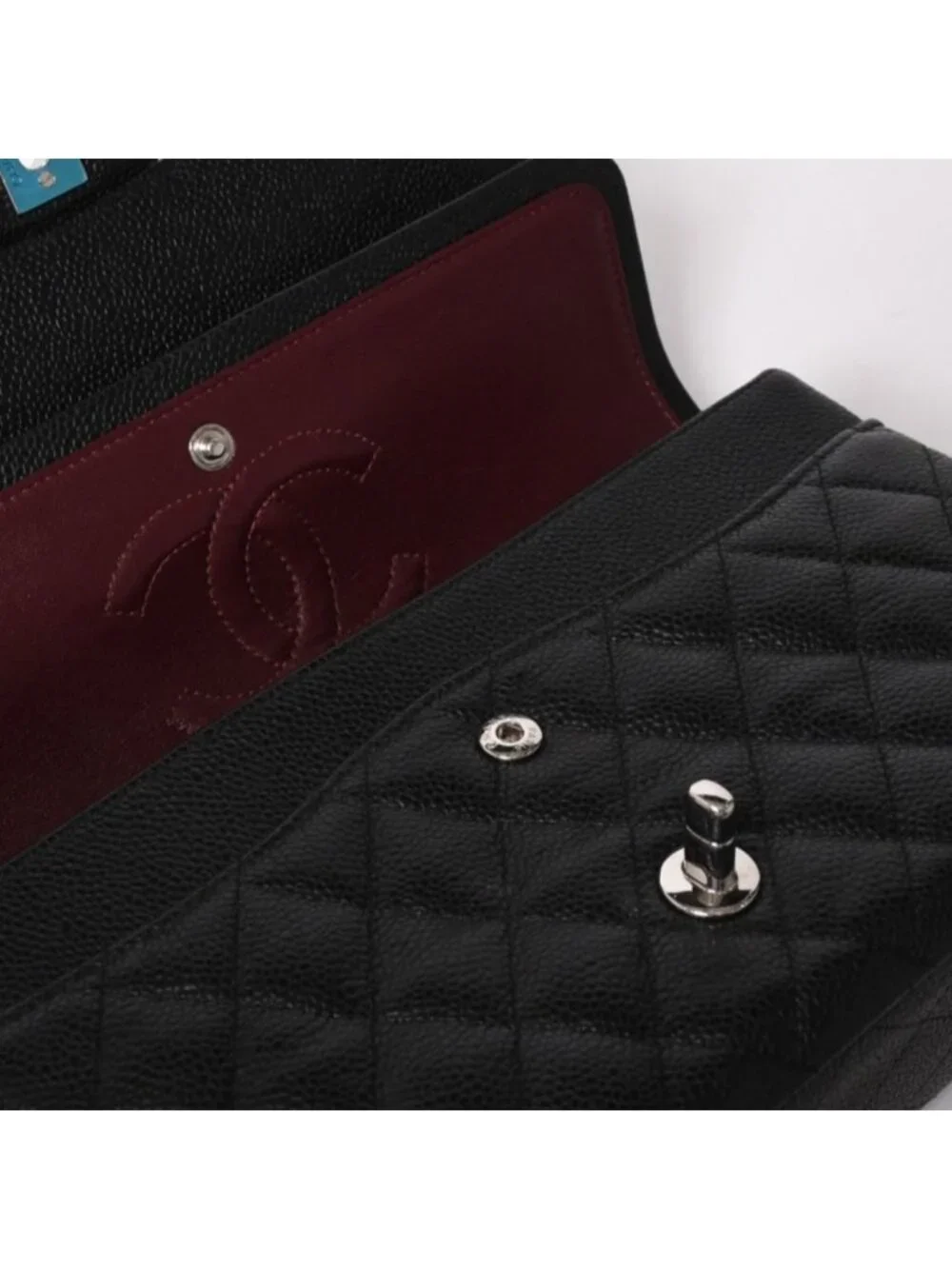 Chanel Quilted 25 Double Flap Chain Shoulder Bag CC Logo Caviar Leather Black